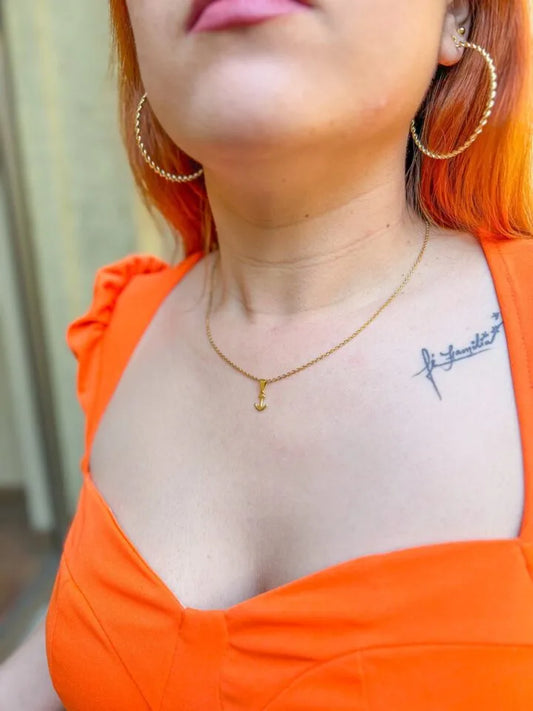 Cadena Aros Y Colgante Ancla En Oro Laminado 18K