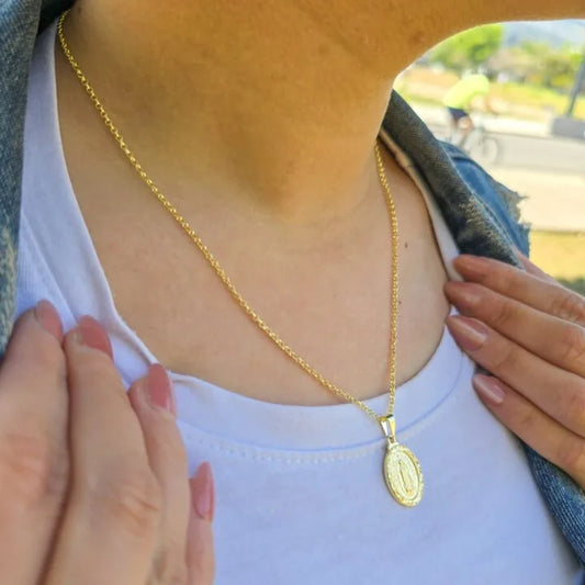 Cadena Rolo Y Colgante Virgen Guadalupe Oro Laminado 18k