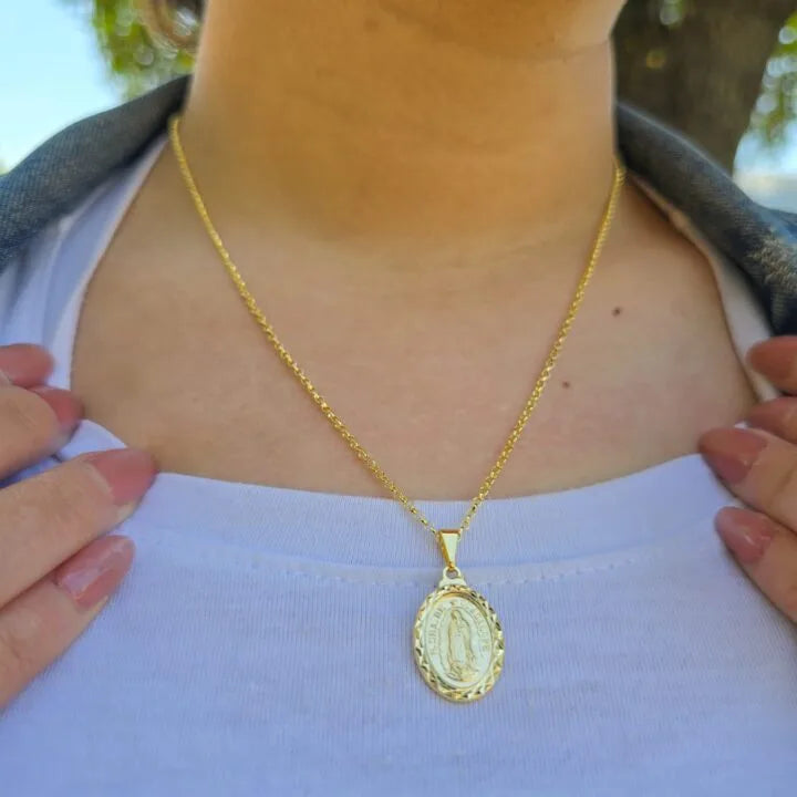 Cadena Rolo Y Colgante Virgen Guadalupe Oro Laminado 18k