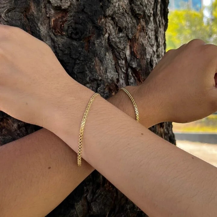 Conjunto de Pulsera Tejido Chino X2 Oro Laminado 18k
