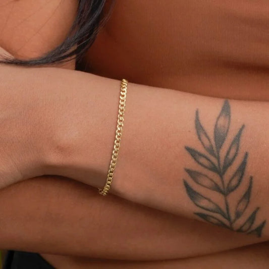 Pulsera Tejido Cubano-Semi Delgado Oro Laminado 18k