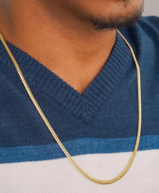 Cadena Tejido Piel De Serpiente Semi Gruesa Oro Laminado 18k