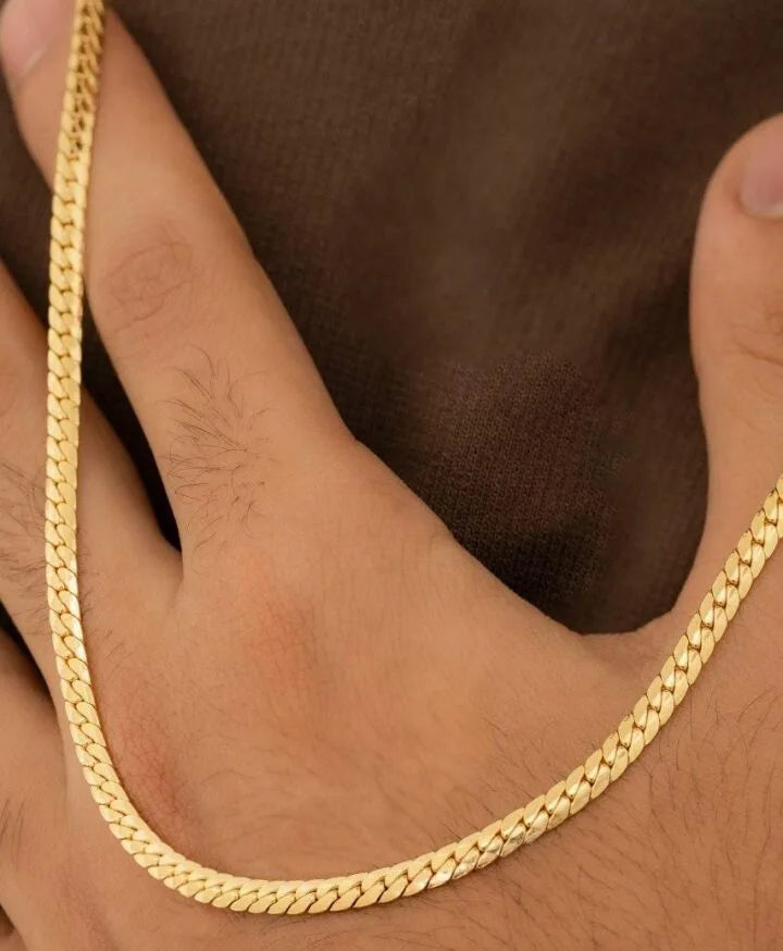 Cadena Tejido Piel De Serpiente Semi Gruesa Oro Laminado 18k