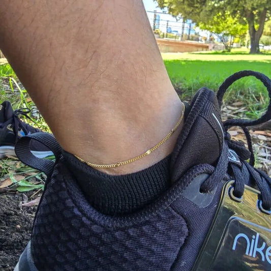 Tobillera Cubana Destellos Sol Oro Laminado 18k