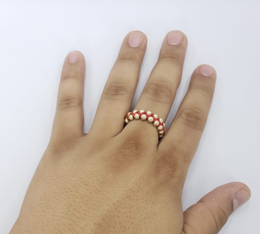 Anillo Artesanal Zig Zag Doble Balin oro laminado 18k
