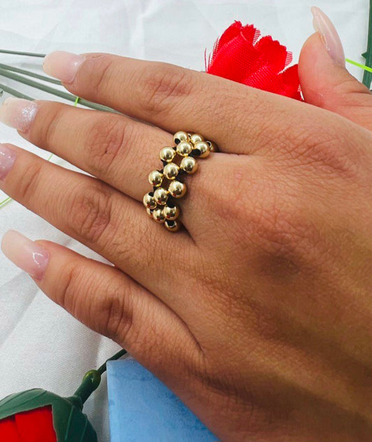 Anillo Tejido Zig Zag Doble Balín Oro Laminado 18k