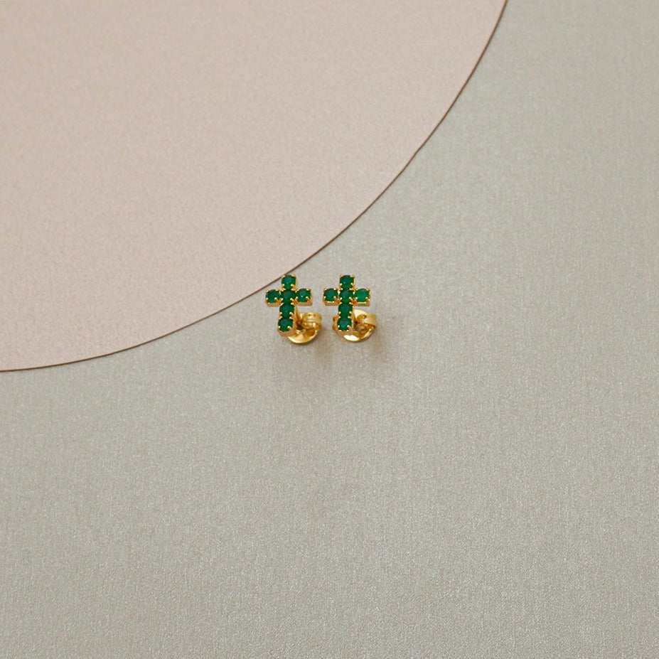 Arete Cruz Seis Circonias Oro Laminado 18k