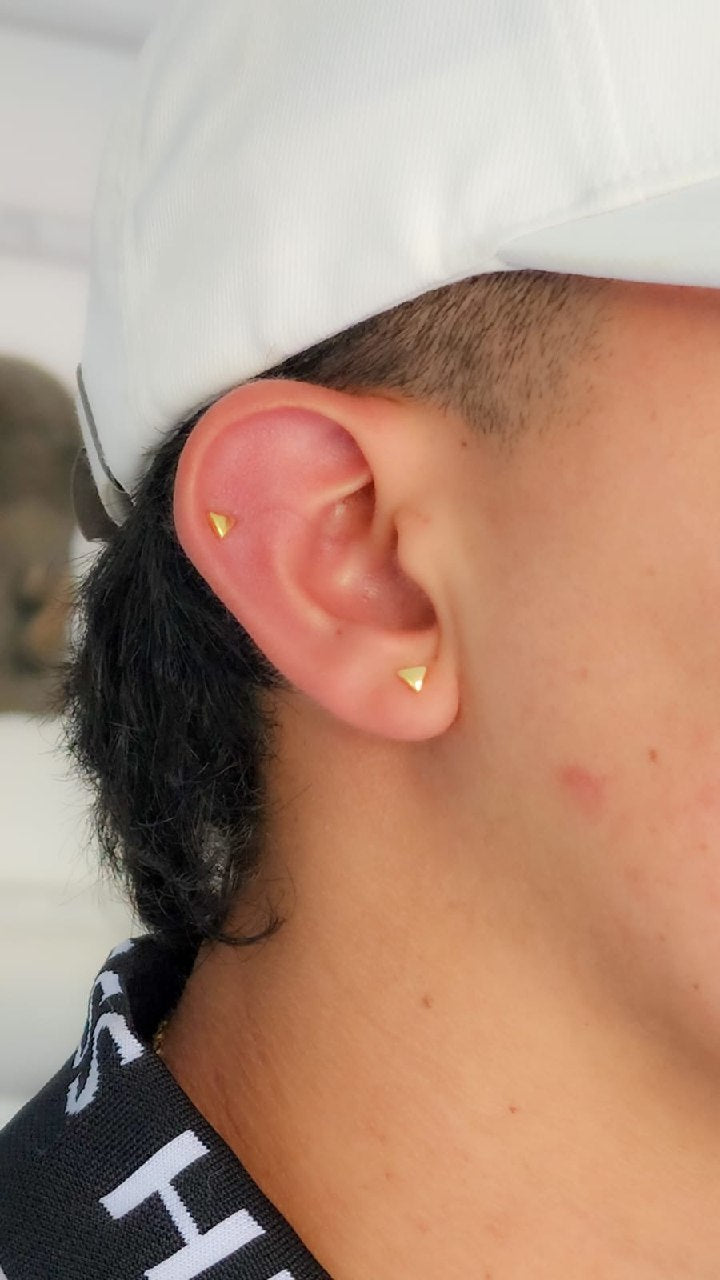 Aros Topos Triángulos Mini Oro Laminado 18k