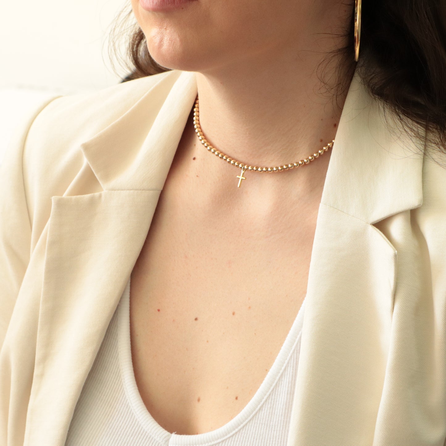 Chokers Con Cruz Oro Laminado 18k