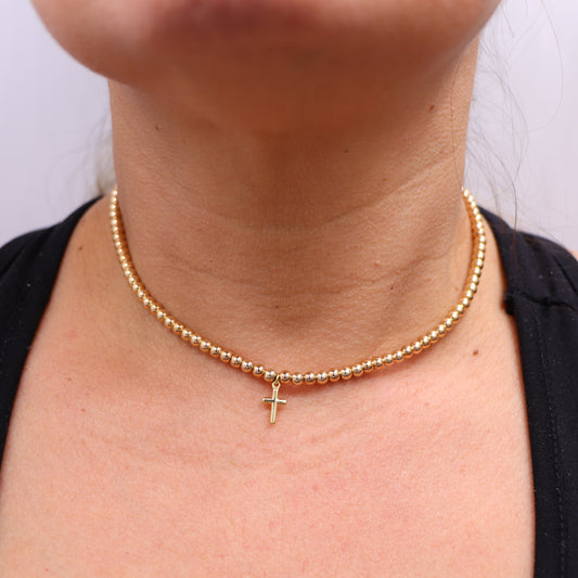 Chokers Con Cruz Oro Laminado 18k