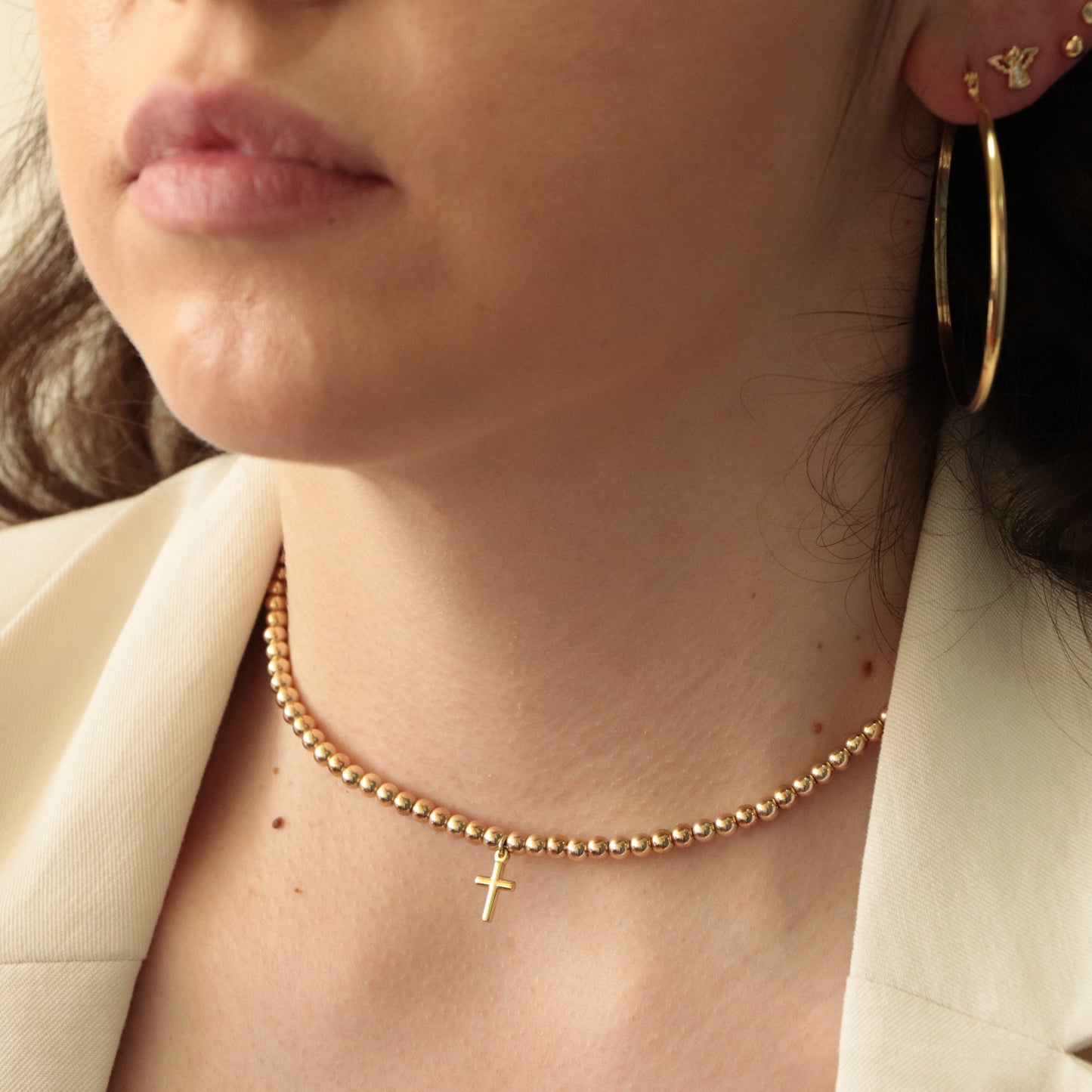 Chokers Con Cruz Oro Laminado 18k