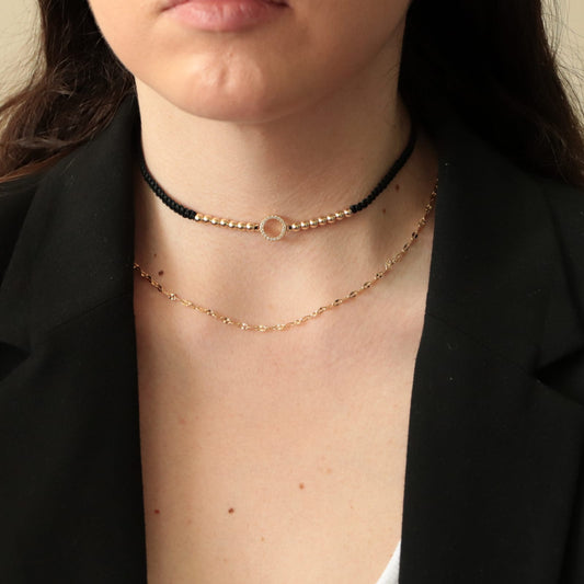 Gargantilla Con Aro Circonias Macramé Oro Laminado 18k