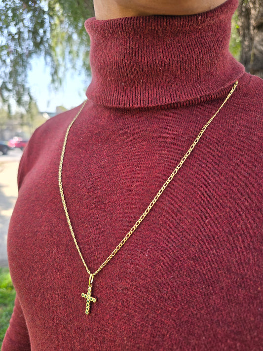 Cadena Tejido 1*1 Semi Delgada Y Colgante Cruz Mini Swarovski Oro Laminado 18k