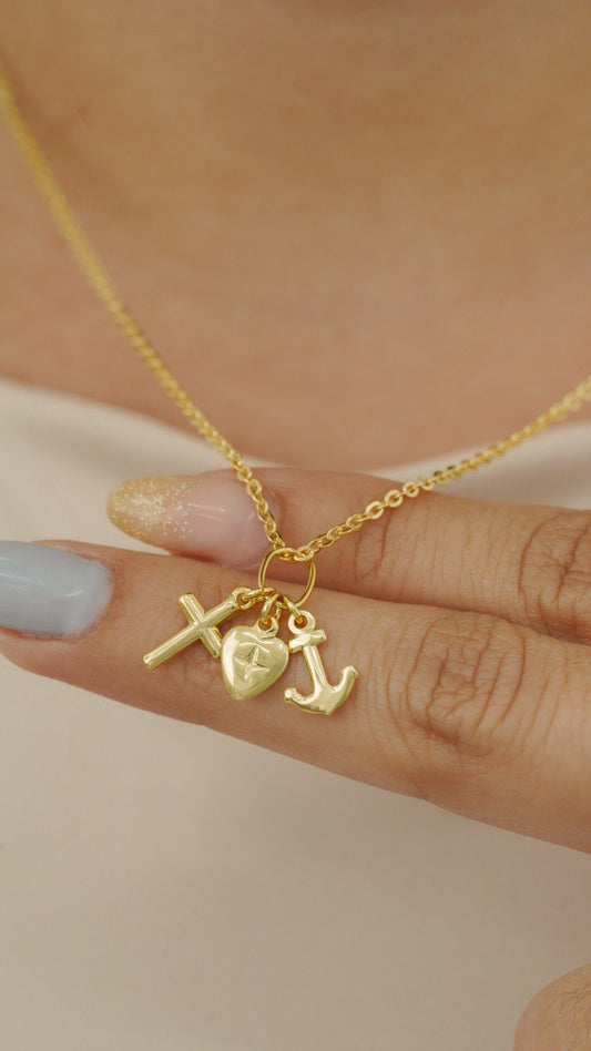 Cadena Tejido Aros Delgada Y Colgante Tres Gracias Oro Laminado 18k