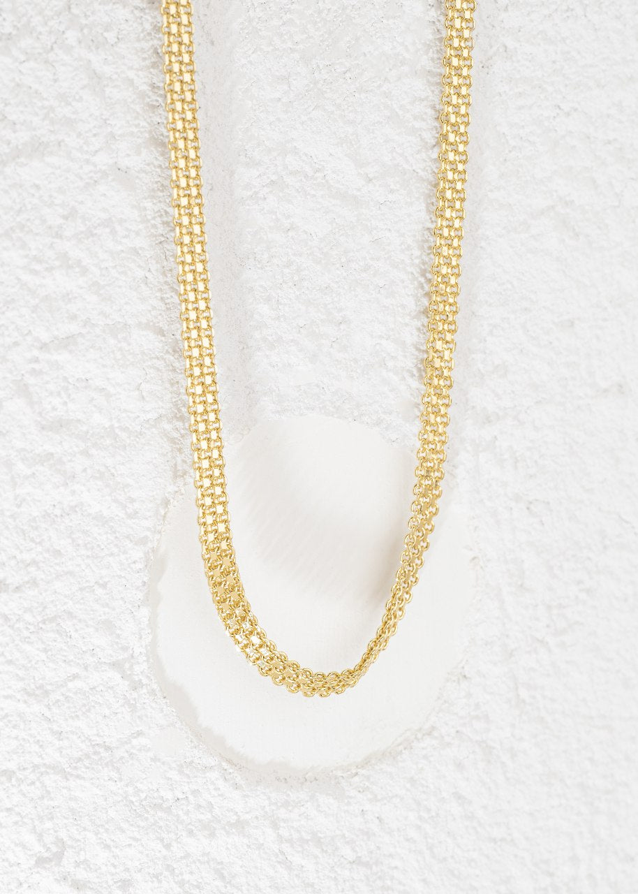 Cadena Tejido Chino Doble Carril Oro Laminado 18k