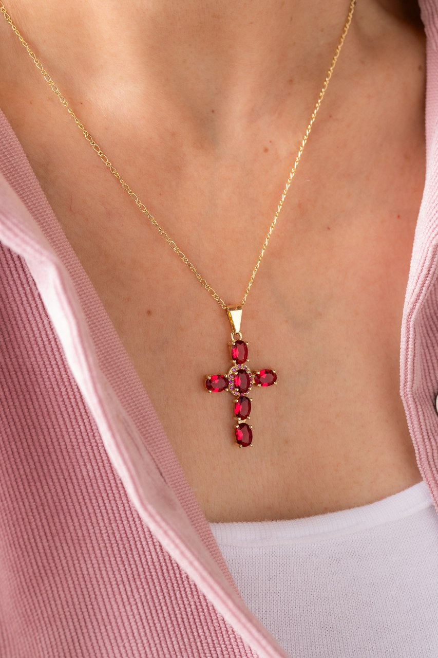 Cadena Tejido 1×1 Y Colgante Cruz Brightness Oro Laminado 18k