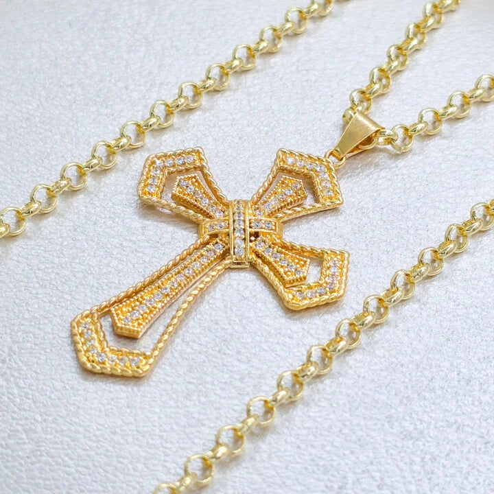 Dije Cruz 3D Circonias Oro Laminado 18k
