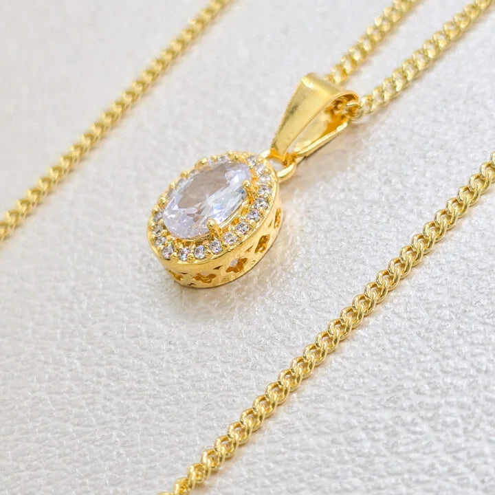 Dije Ovalado Circonias Oro Laminado 18k