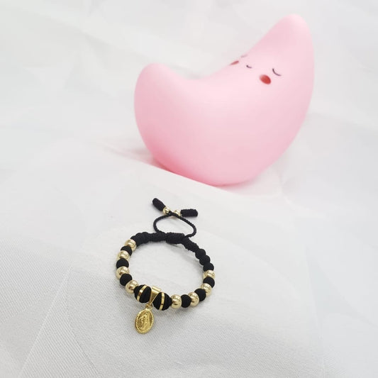 Brazalete Con Colgante Virgen Balín Oro Laminado 18k