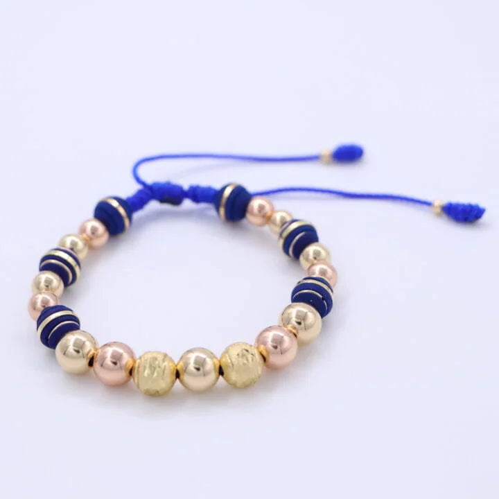 Brazalete Azul Balín Oro Laminado 18k