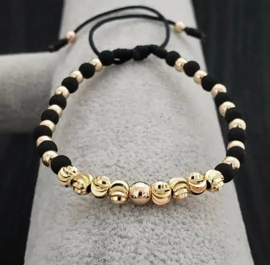 Brazalete Negro Balín Oro Laminado 18k
