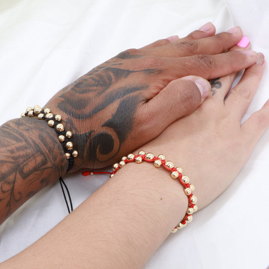 Brazaletes Parejas Rojo Zig Zag Balín Oro Laminado 18k