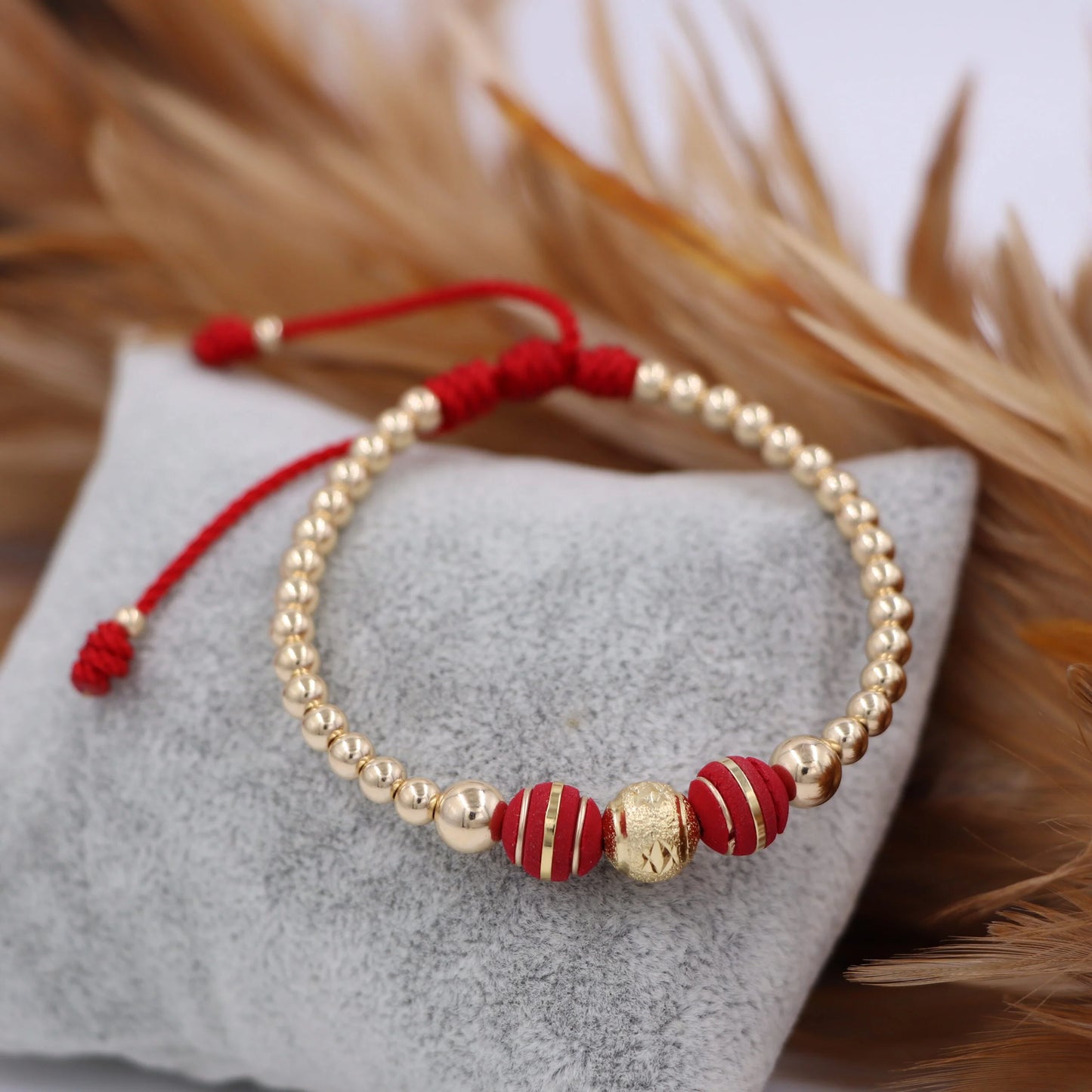 Brazalete Rojo Balín Oro Laminado 18k