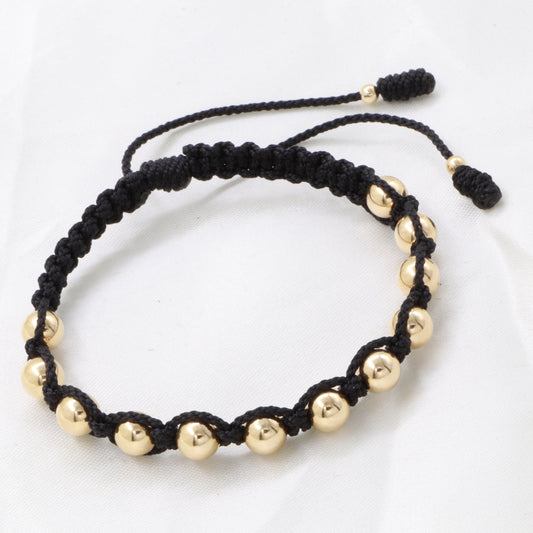 Brazalete Rojo En Macramé Balín Oro Laminado 18k