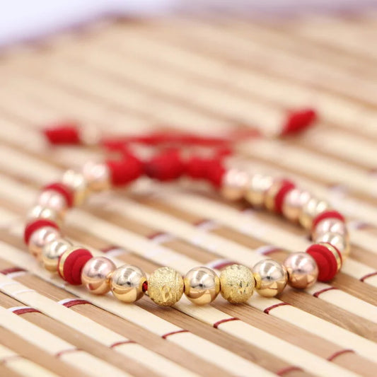 Brazalete Rojo Con Balín Oro Laminado 18k