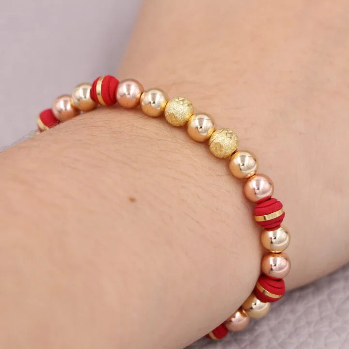 Brazalete Rojo Con Balín Oro Laminado 18k