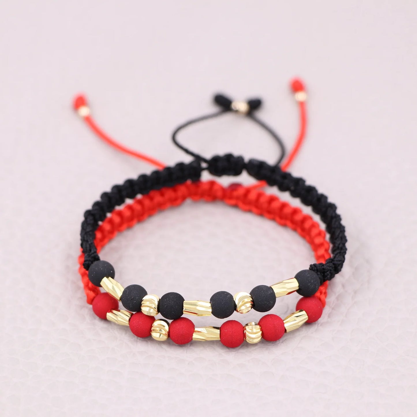 Brazaletes Parejas Macramé Balín Canutillo Oro Laminado 18k