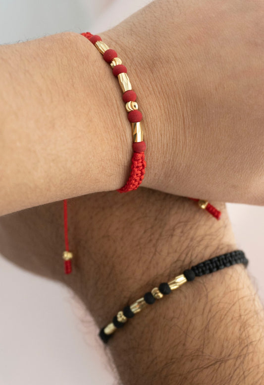 Brazaletes Parejas Macramé Balín Canutillo Oro Laminado 18k