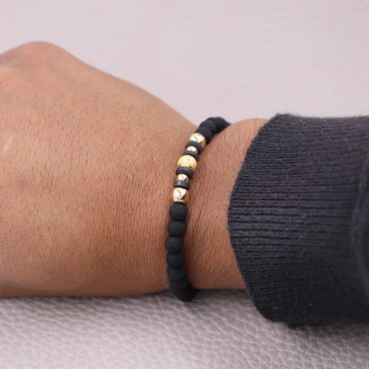 Brazalete Negro Balín Oro Laminado 18k