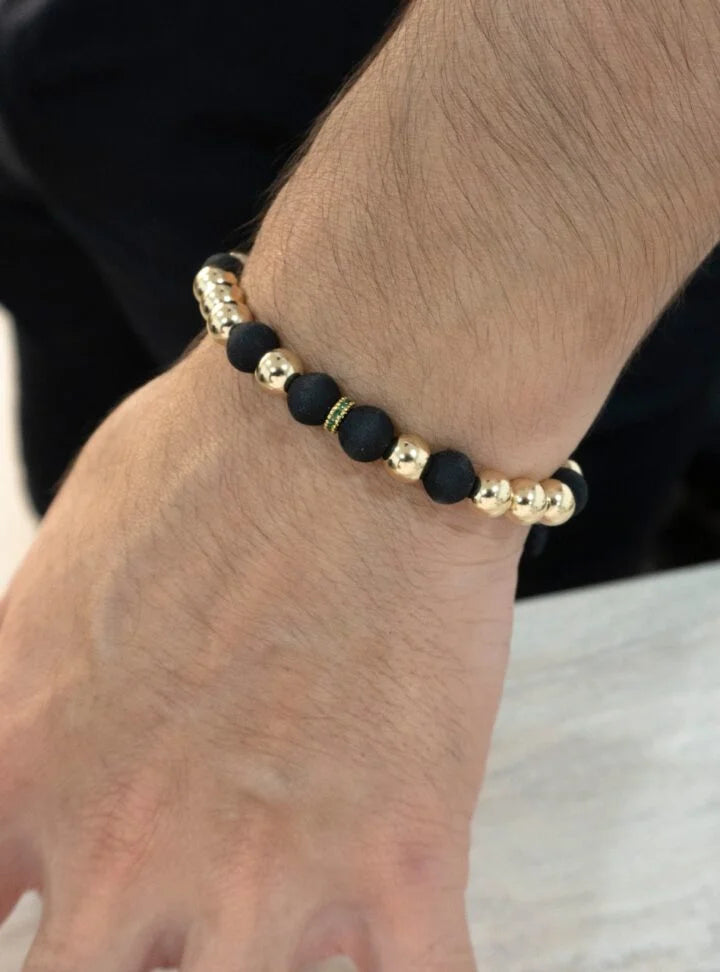 Brazalete Negro Circonias Balín Oro Laminado 18k