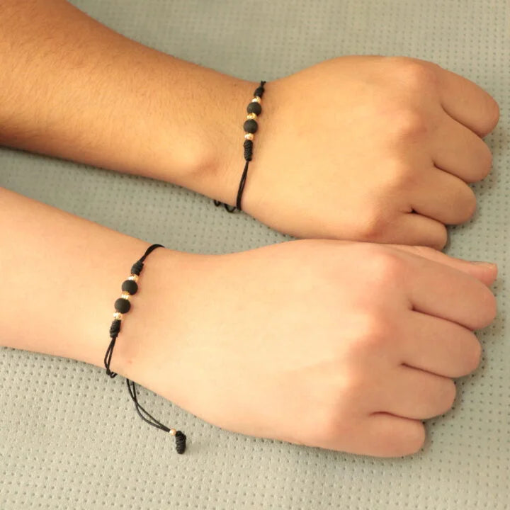 Brazalete Negro Balín Oro Laminado 18k