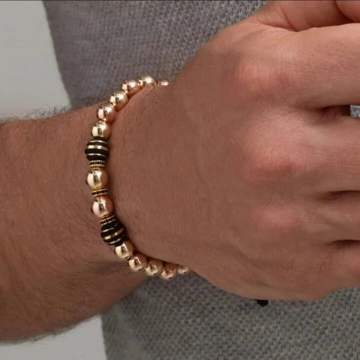 Brazalete Negro Balín Oro Laminado 18k