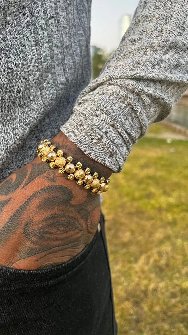 Brazalete Balín Diamantado e Italiano Oro Laminado 18k