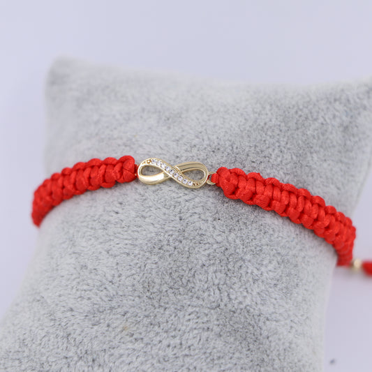 Brazalete Rojo Con Herraje Infinito Oro Laminado 18k