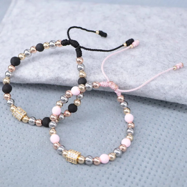 Brazalete Tres Oros Herraje Hexágono Balín Oro Laminado 18k