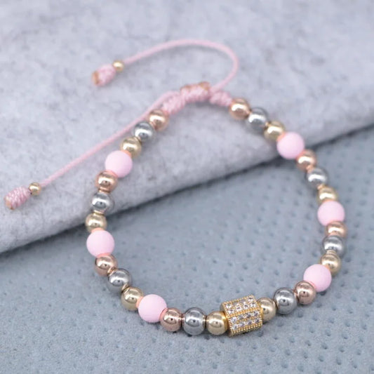 Brazalete Tres Oros Herraje Hexágono Balín Oro Laminado 18k