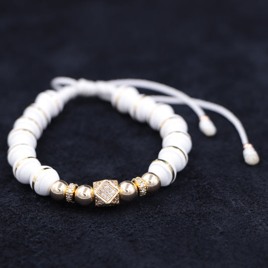 Brazalete Con Hexágono y Rondeles Oro Laminado 18k