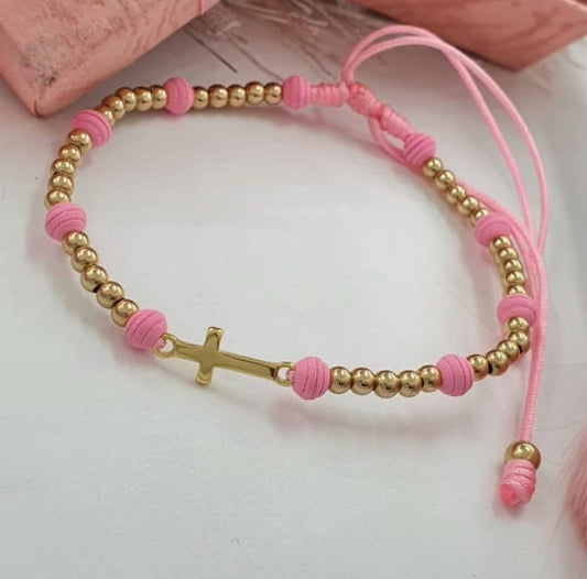 Brazalete Con Cruz Oro Laminado 18K