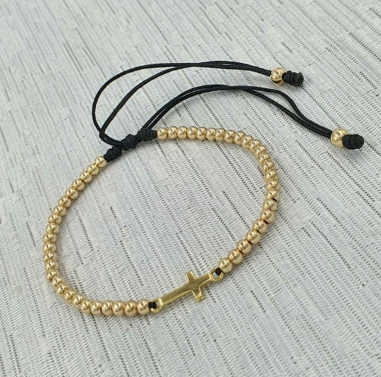 Brazalete Con Cruz Oro Laminado 18k