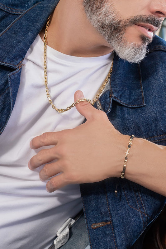 Brazalete Con Cruz Oro Laminado 18k