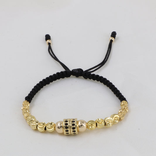 Brazalete Macramé Con Rondeles Grandes Oro Laminado 18K
