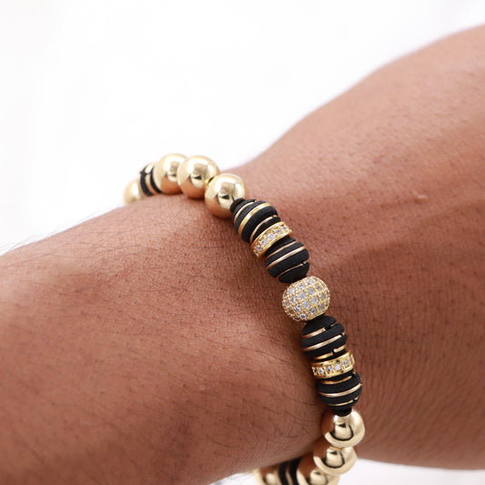 Brazalete Con Rondeles Y Bola De Fuego Oro Laminado 18K