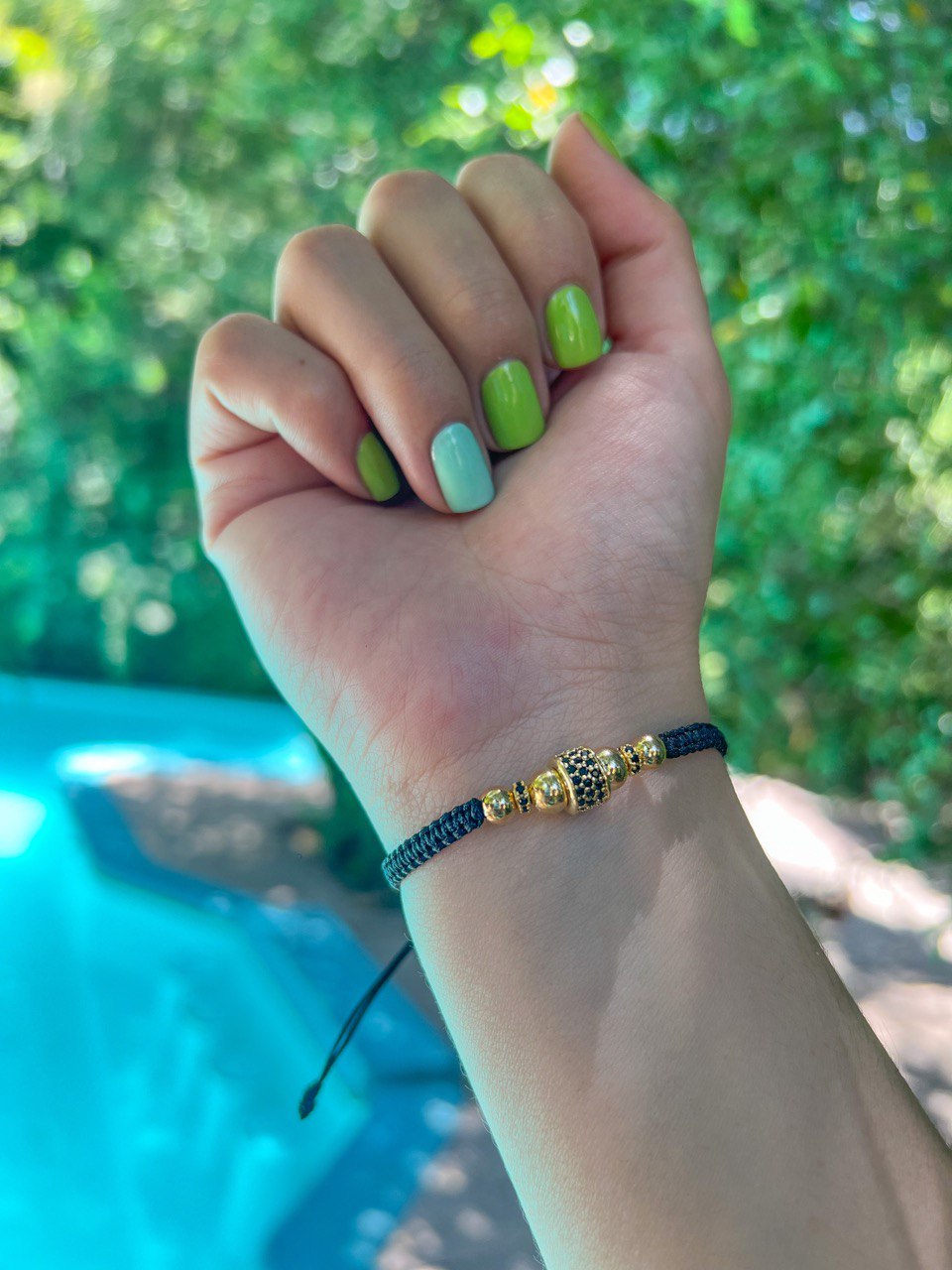 Brazalete Macrame Con Rondeles Oro Laminado 18K
