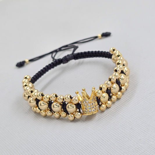 Brazalete Cruzado Con Corona Circonia Oro Laminado 18K