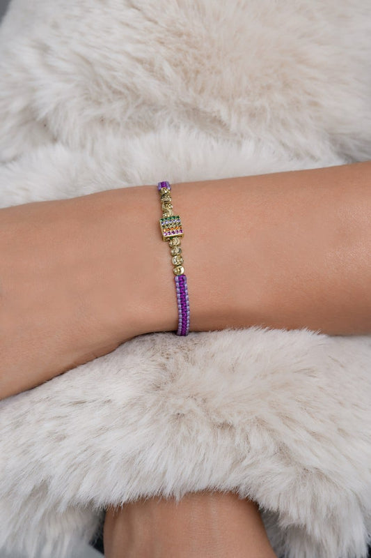 Brazalete Colors Tejido Macramé En Oro Laminado 18k