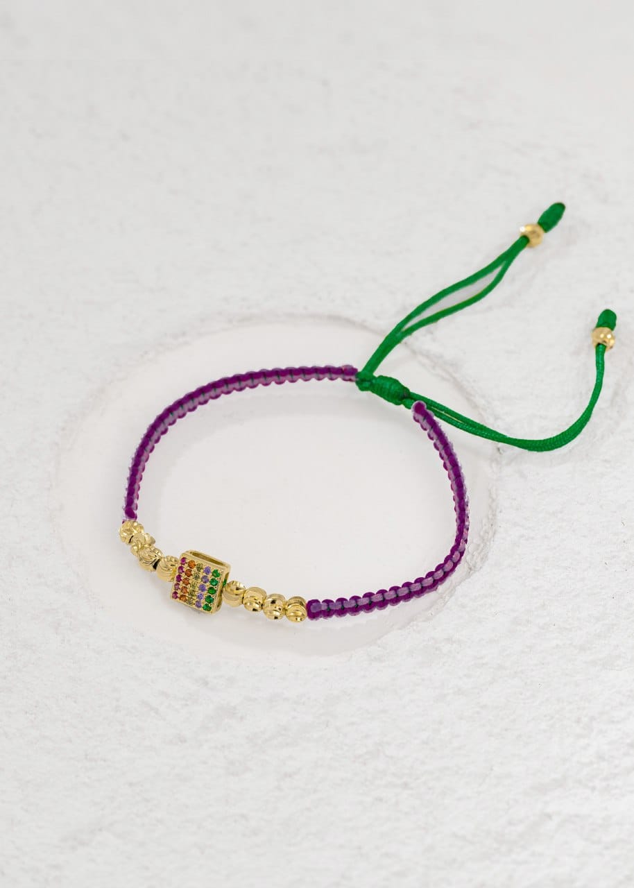 Brazalete Colors Tejido Macramé En Oro Laminado 18k